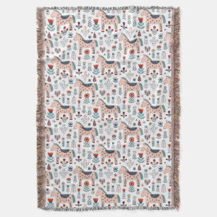 Scandinavian Horse Folk Art Pattern Throw Blanket