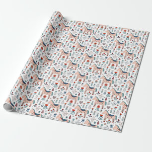Scandinavian Horse Folk Art Pattern Wrapping Paper