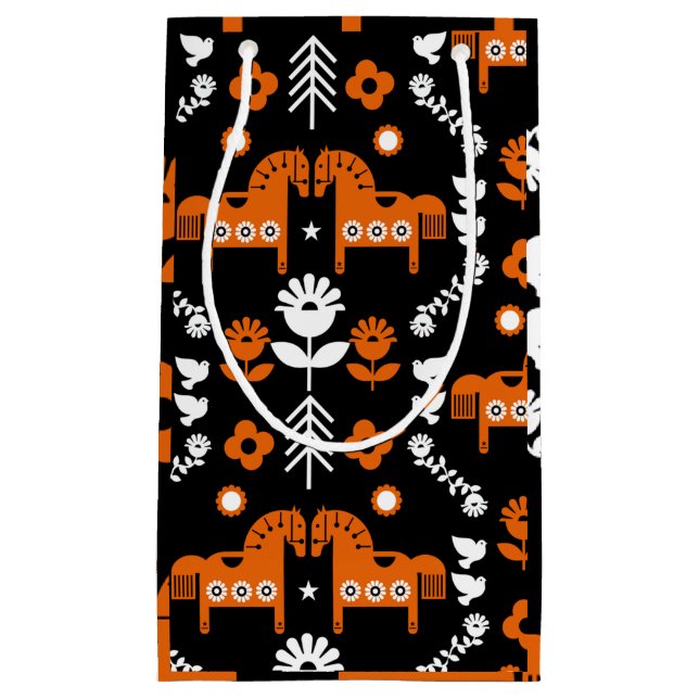 Scandinavian Horse Folk Art Small Gift Bag (Front)