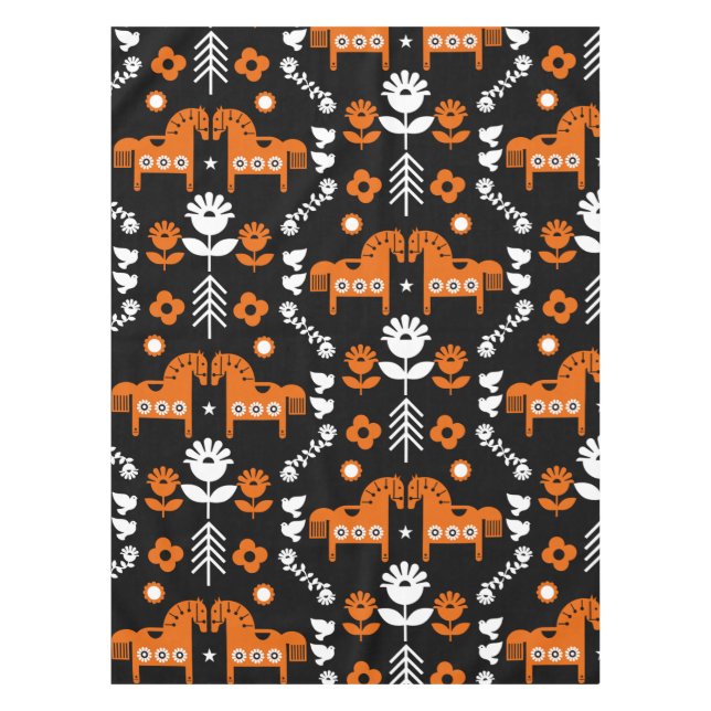 Scandinavian Horse Folk Art Tablecloth (Front)