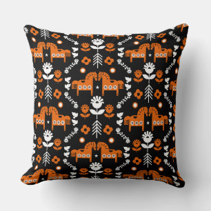Scandinavian Horse Folk Art Throw Pillow