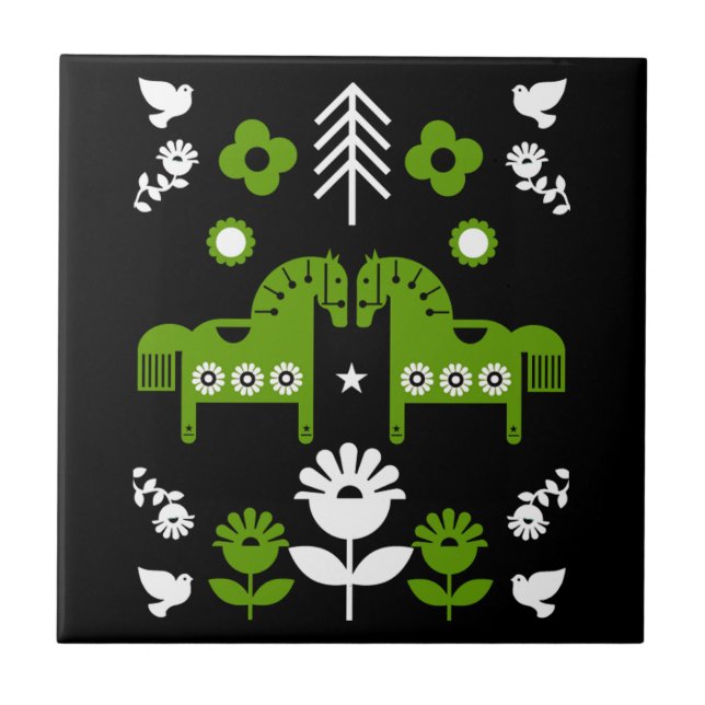 Scandinavian Horse Folk Art Tile (Front)