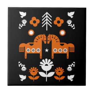 Scandinavian Horse Folk Art Tile