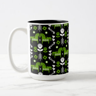 Scandinavian Horse Folk Art Two-Tone Coffee Mug