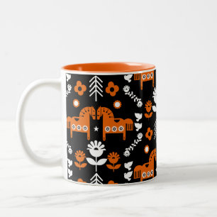 Scandinavian Horse Folk Art Two-Tone Coffee Mug