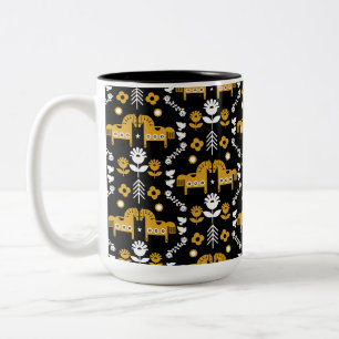 Scandinavian Horse Folk Art Two-Tone Coffee Mug