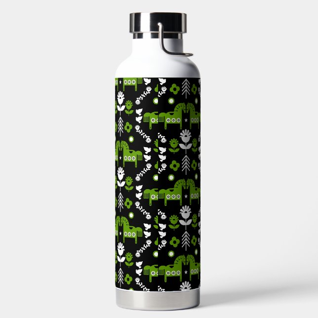 Scandinavian Horse Folk Art Water Bottle (Left)