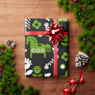 Scandinavian Horse Folk Art Wrapping Paper