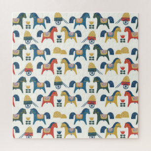 Scandinavian Horses: Colorful Folk Art Jigsaw Puzzle