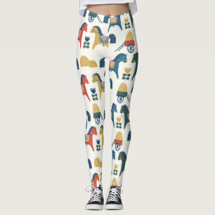 Scandinavian Horses: Colourful Folk Art Leggings