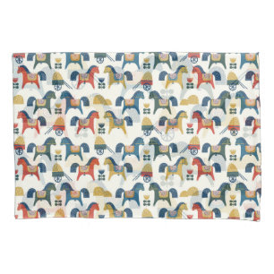 Scandinavian Horses: Colourful Folk Art Pillowcase