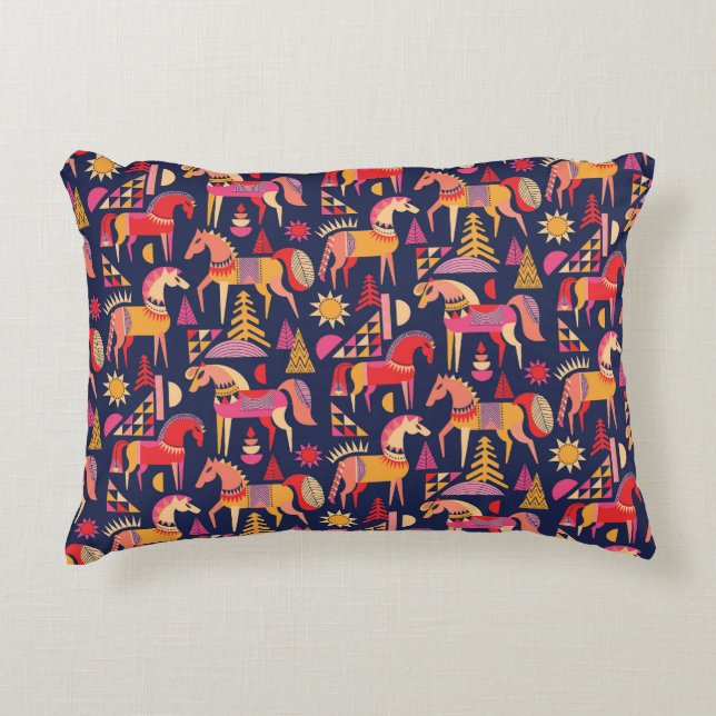 Scandinavian Horses: Decorative Seamless Design Accent Pillow (Front)