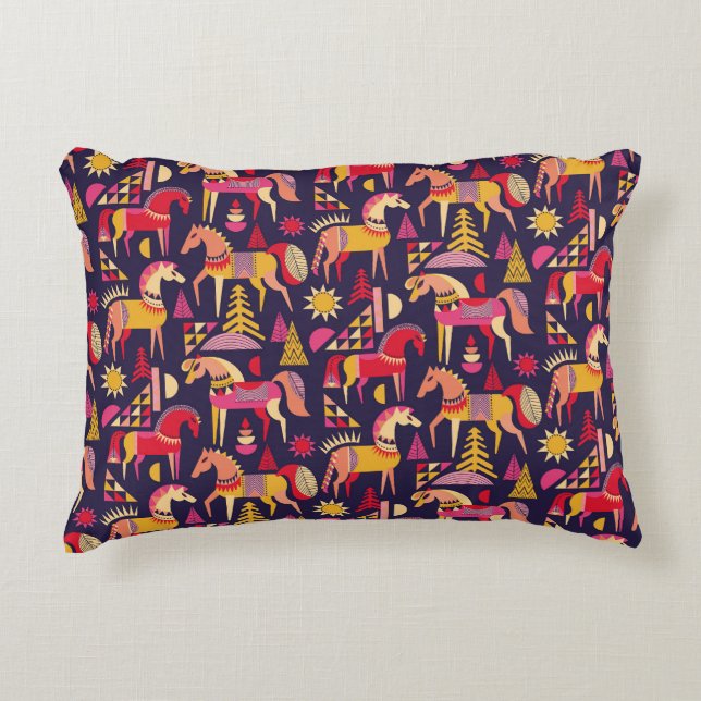 Scandinavian Horses: Decorative Seamless Design Accent Pillow (Front)