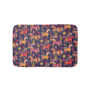 Scandinavian Horses: Decorative Seamless Design Bath Mat