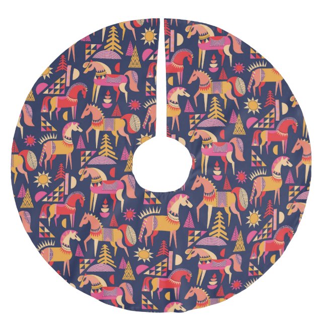 Scandinavian Horses: Decorative Seamless Design Brushed Polyester Tree Skirt (Front)