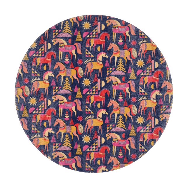 Scandinavian Horses: Decorative Seamless Design Cutting Board (Front)