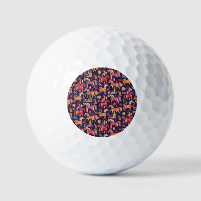 Scandinavian Horses: Decorative Seamless Design Golf Balls (Front)
