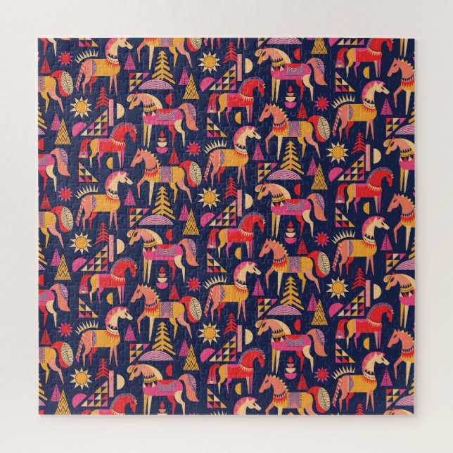 Scandinavian Horses: Decorative Seamless Design Jigsaw Puzzle (Vertical)