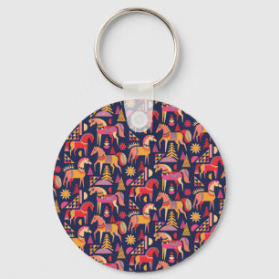Scandinavian Horses: Decorative Seamless Design Keychain