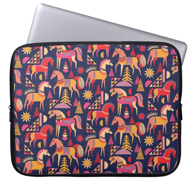 Scandinavian Horses: Decorative Seamless Design Laptop Sleeve (Front)