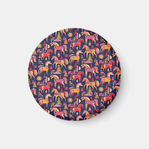 Scandinavian Horses: Decorative Seamless Design Magnet