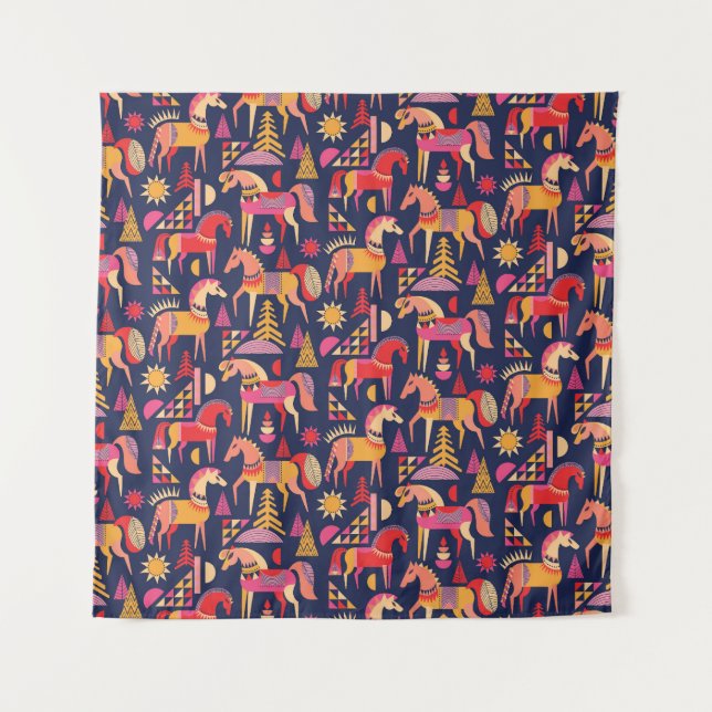 Scandinavian Horses: Decorative Seamless Design Tapestry (Front)