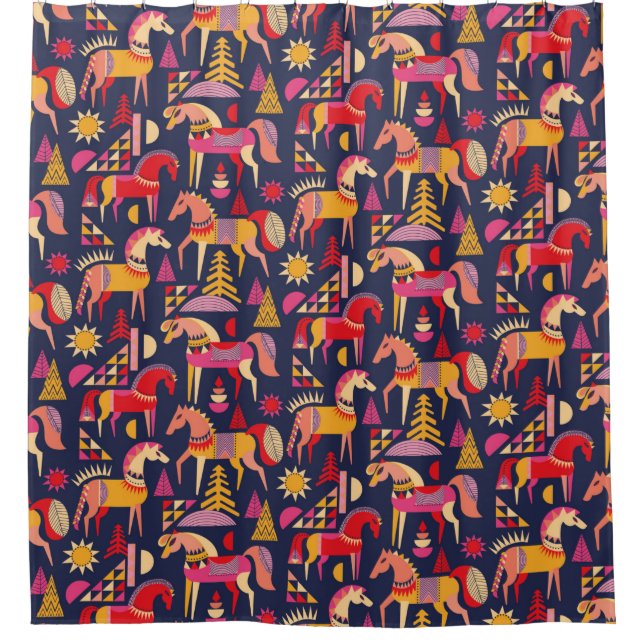 Scandinavian horses pattern seamless design. Decor (Front)