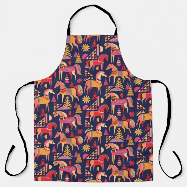 Scandinavian horses pattern seamless design. Decor Apron (Front)