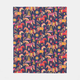Scandinavian horses pattern seamless design. Decor Fleece Blanket