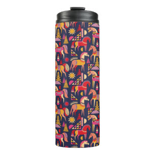 Scandinavian horses pattern seamless design. Decor Thermal Tumbler