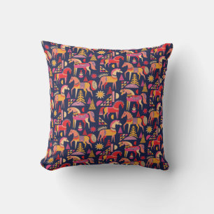 Scandinavian horses pattern seamless design. Decor Throw Pillow