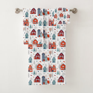Scandinavian House Folk Art Pattern Bath Towel Set