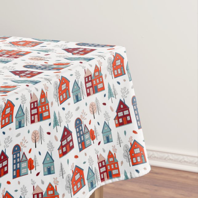 Scandinavian House Folk Art Pattern Tablecloth (In Situ)