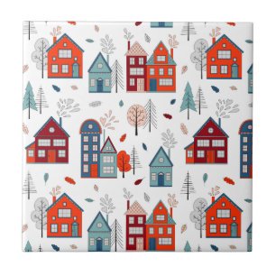Scandinavian House Folk Art Pattern Tile