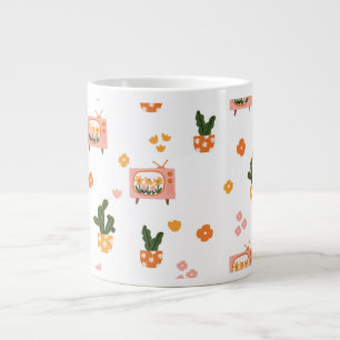 Scandinavian House TV Seamless Pattern Large Coffee Mug