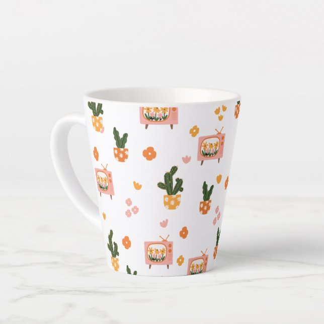 Scandinavian House TV Seamless Pattern Latte Mug (Left Angle)