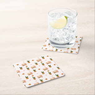 Scandinavian House TV Seamless Pattern Square Paper Coaster