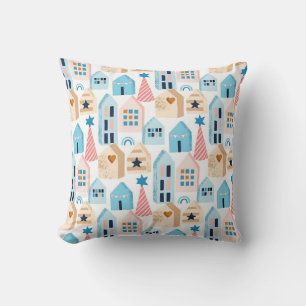 Scandinavian houses, winter mood pattern. throw pillow