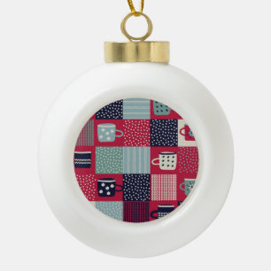 Scandinavian Hygge: Rustic Pattern Mix Ceramic Ball Christmas Ornament