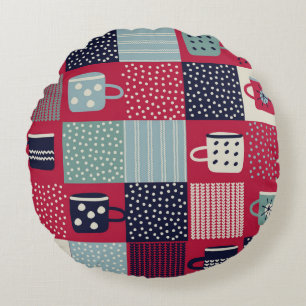 Scandinavian Hygge: Rustic Pattern Mix Round Pillow