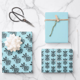 Scandinavian-inspired Folk Art Fairy on Frosty Wrapping Paper Sheet