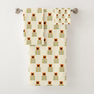 Scandinavian Inspired Orange Floral Pattern Bath Towel Set