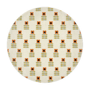 Scandinavian Inspired Orange Floral Pattern Cutting Board