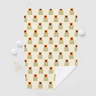 Scandinavian Inspired Orange Floral Pattern Golf Towel