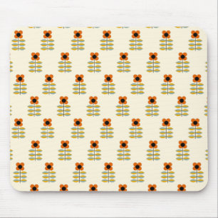 Scandinavian Inspired Orange Floral Pattern Mouse Pad