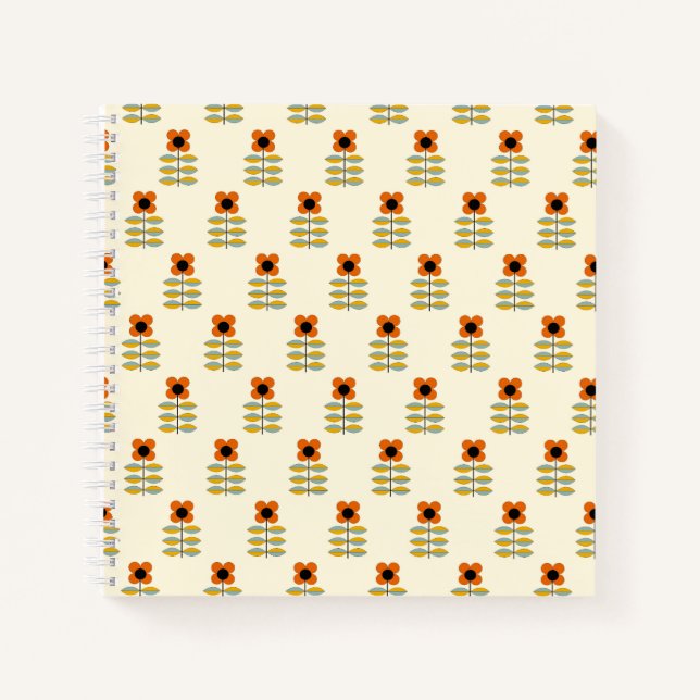 Scandinavian Inspired Orange Floral Pattern Notebook (Front)