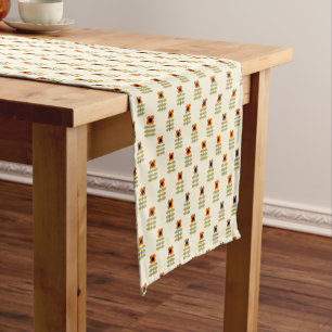 Scandinavian Inspired Orange Floral Pattern Short Table Runner