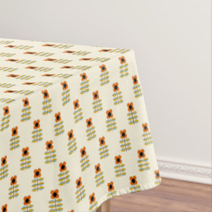 Scandinavian Inspired Orange Floral Pattern Tablecloth
