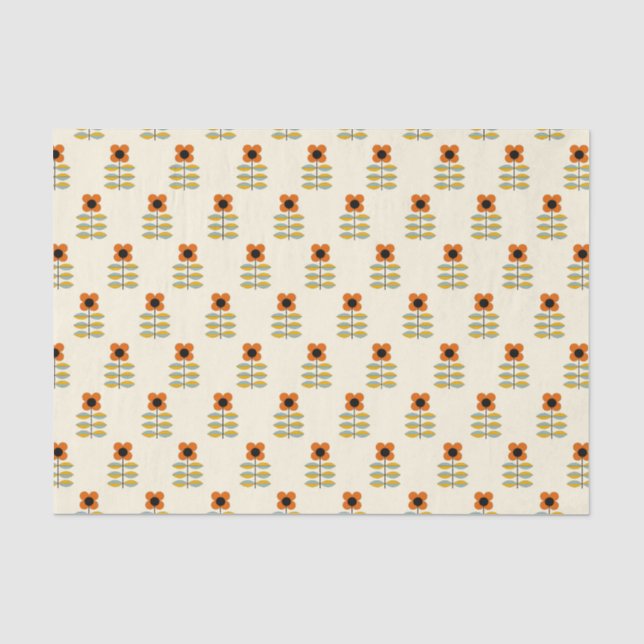 Scandinavian Inspired Orange Floral Pattern Tissue Paper (Front)