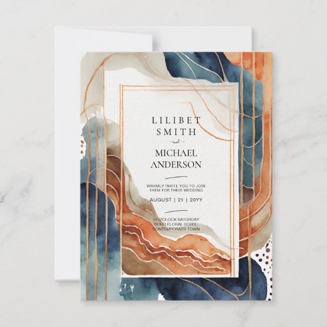 Scandinavian Japandi Wedding Abstract Nature Invitation (Front)